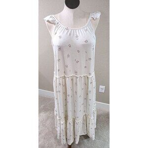 White Floral Tiered Ruffle Strap Sleeveless Midi Dress easy-peasy L